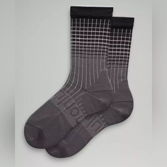 NWT Lululemon Athletica Women’s Black Reflective Power Stride Crew Socks- Size M - Picture 1 of 7